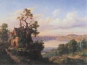 unknow artist Landscape with a lake and a gothic church Sweden oil painting artist